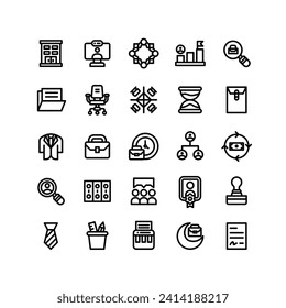 Outlined Stroke Office Icon Set