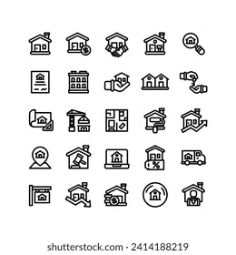 Outlined Stroke Real Estate Icon Set