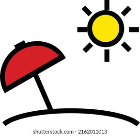 icono de playa conceptual de estilo de trazo delineado con sol y paraguas 