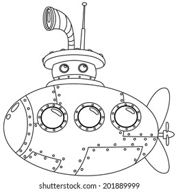 Outlined Submarine Vector Illustration Coloring Page Stock Vector ...