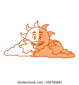 outlined sunny face smiling behind a cloud
