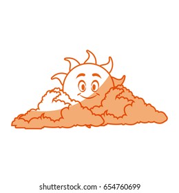 outlined sunny face smiling behind a cloud