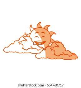 outlined sunny face smiling behind a cloud