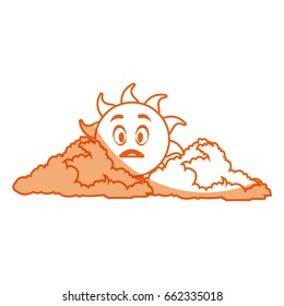 outlined sunny face smiling behind a cloud