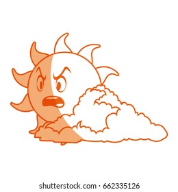 outlined sunny face smiling behind a cloud