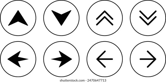 Outlined Swipe up arrow icon set. Up  Down and left right Arrows sign on white background. 