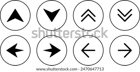 Outlined Swipe up arrow icon set. Up  Down and left right Arrows sign on white background. 