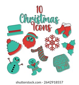 Outlined ten holiday icons. Vector illustration