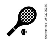 Outlined Tennis Racket Icon With Tennis Ball on White Background