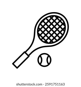 Outlined Tennis Racket Icon With Tennis Ball on White Background