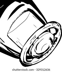 Outlined thumb with steering wheel over white background