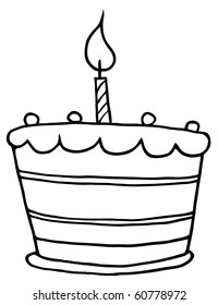 Outlined Tiered Birthday Cake With One Candle On Top