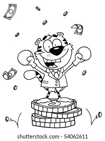 Outlined Tiger Character Wearing Boxing Gloves