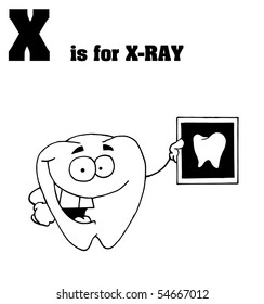 Outlined Tooth Holding An Xray With X Is For Xray Text