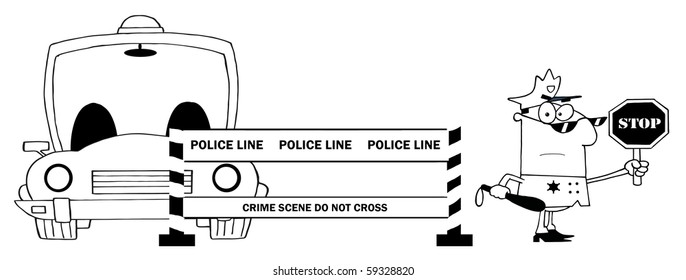 Outlined Traffic Police Officer With Car