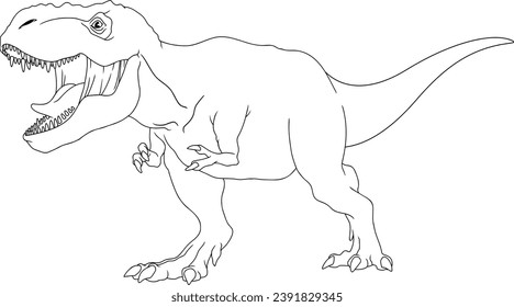 Outlined T-Rex Dinosaur Graphic Design. Vector Hand Drawn Illustration Isolated On Transparent Background