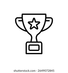 Outlined trophy icon with a central star stands against a white background, creating a simple yet effective symbol of achievement suitable for awards or success-related graphics.