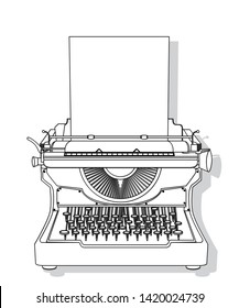 Outlined typewriter vector design, isolated and grouped objects over white background