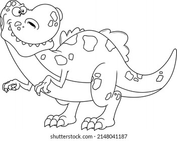 Outlined Tyrannosaurus Dinosaur Cartoon Character. Vector Hand Drawn Illustration Isolated On White Background