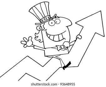 Outlined Uncle Sam Riding Up On A Statistics Arrow