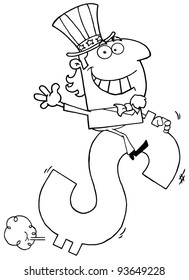 Outlined Uncle Sam Riding On A Dollar Symbol