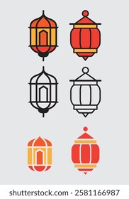 Outlined vector of Arabic lantern ornament and lantern vector illustration of a white background