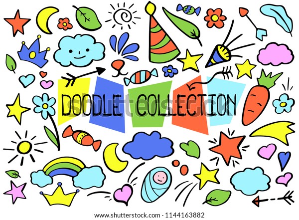 Outlined Vector Doodle Set Bright Color Stock Vector (Royalty Free ...