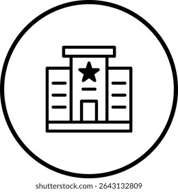 Outlined vector icon illustration of a government building with a star emblem