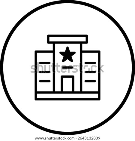 Outlined vector icon illustration of a government building with a star emblem