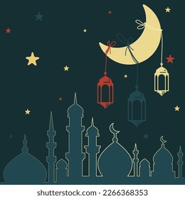 Outlined vector illustration of an Arabic lantern ornament. Suitable for the design element of the Ramadan Karim greeting template. Ramadan Karim theme background template. Banner, flyer