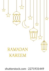 Outlined Vector illustration of Arabic lantern ornament. Suitable for design element of Ramadan Kareem greeting template. Ramadan Kareem theme background template