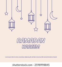 Outlined Vector illustration of Arabic lantern ornament. Suitable for design element of Ramadan Kareem greeting template. Ramadan Kareem theme background template.