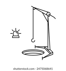 Outlined vector illustration of confined space emergency rescue tools. Simple icon of safety rules for industrial, construction.