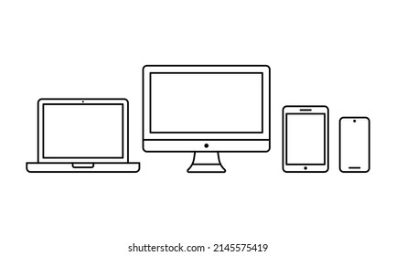 Ilustración vectorial de un moderno ecosistema de productos de dispositivos electrónicos. Adecuado para banner de tecnología, computadora, smartphone y visualización de laptops.