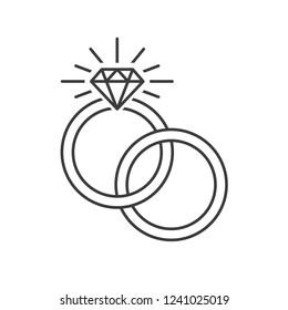 Outlined vector illustration of two engagement rings one inside each other on a white background