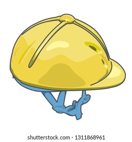 Outlined vector riding helmet. Blue yellow isolated jockey protection on white background. Realistic object from equestrian enviroment with horses. Horse racing equipment. Flatten master illustration