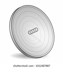 Outlined vector satellite dish, isometric perspective, isolated background. Transmission aerial, telephone, television signals. Satellite TV receiver. Communication antenna sign, wireless technology.