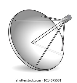 Outlined vector satellite dish, isometric perspective, isolated background. Transmission aerial, telephone, television signals. Satellite TV receiver. Communication antenna sign, wireless technology.