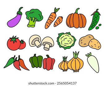 Outlined vegetables element set design, cartoon style of vegetables set 