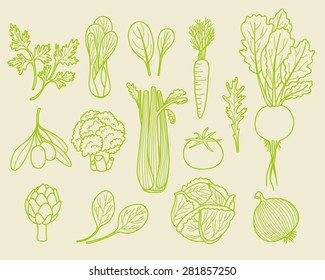 Outlined vegetables set