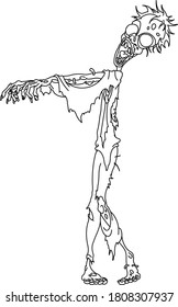 Un zombi que camina. Página de coloreado de ilustraciones de líneas vectoriales.