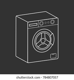 Outlined washed machine illustration on black background