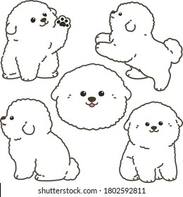 Outlined white Bichon Frise illustrations set