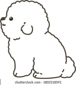 Outlined white Bichon Frise sitting in side view