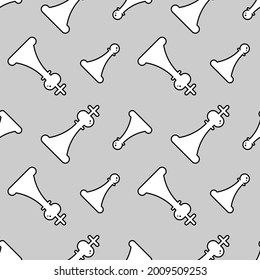 Outlined white chess king and pawn figures, silhouettes vector seamless pattern background.
