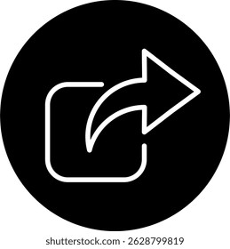 Outlined white share arrow out icon for external content transfer on white background