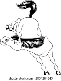 Outlined Wild Horse Cartoon Mascot Character Jumping. Vector Hand Drawn Illustration Isolated On Transparent Background