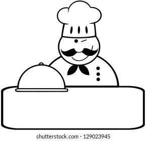 Outlined Winked Chef Logo Banner With Platter