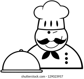 Outlined Winked Chef Logo With Platter