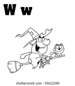 Outlined Witch With Letters W